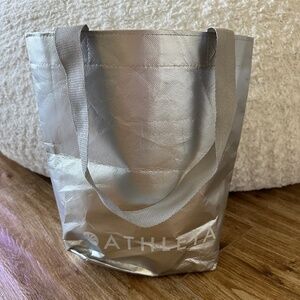 Athleta Shopping Tote Bag, Small, Flat, Silver Metallic Foil